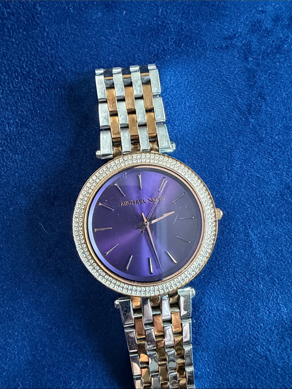Michael Kors Two-Tone Bracelet Watch with Purple Sunburst Dial